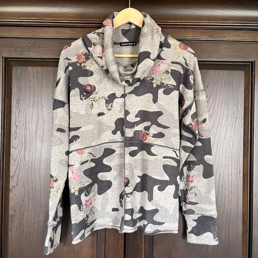 DAVID CLINE "Gravel" Cowl Neck Shirt Top Women's M Elevated Comfort Made in USA